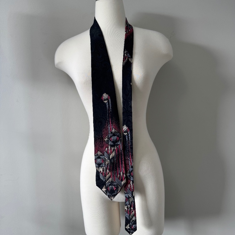 Black and Pink Patterned  silk Scarf